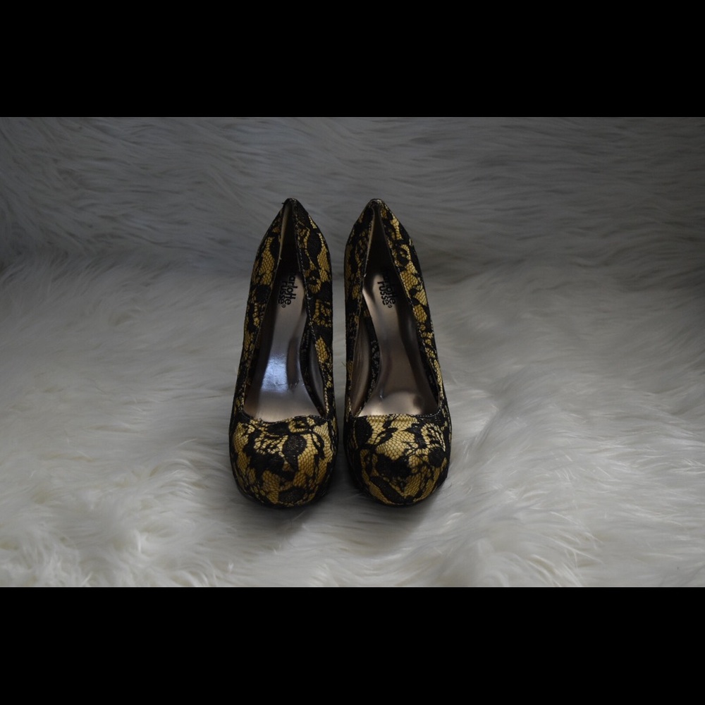 Gold With Black Lace Heels!